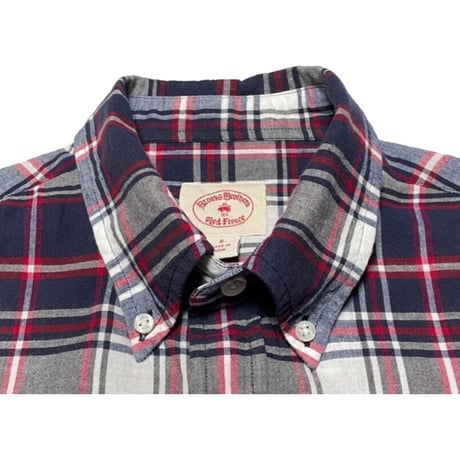 BROOKS BROTHERS Red Fleece チェック柄半袖ボタンダウンシャツ ネイビー×レッド Sサイズ