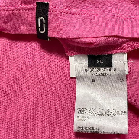 MADE IN PORTUGAL製 MARC JACOBS 胸ポケット付き半袖クルーネックTシャツ ピンク XLサイズ