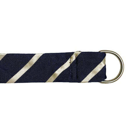 MADE IN ITALY製 Altea シルク100% ダブルリングベルト ネイビー×ホワイト Fサイズ