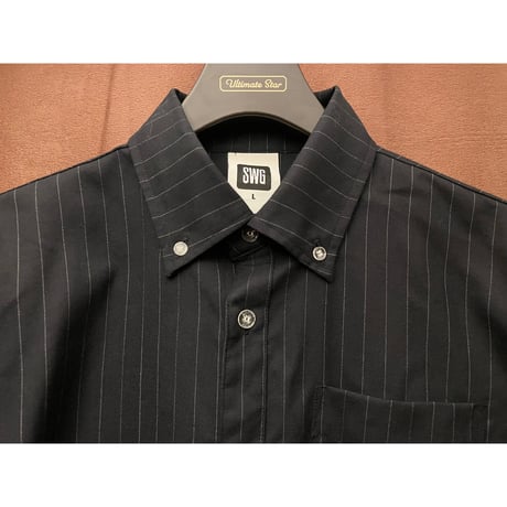 MADE IN JAPAN製 SWAGGER 長袖ボタンダウンストライプシャツ ブラック Lサイズ