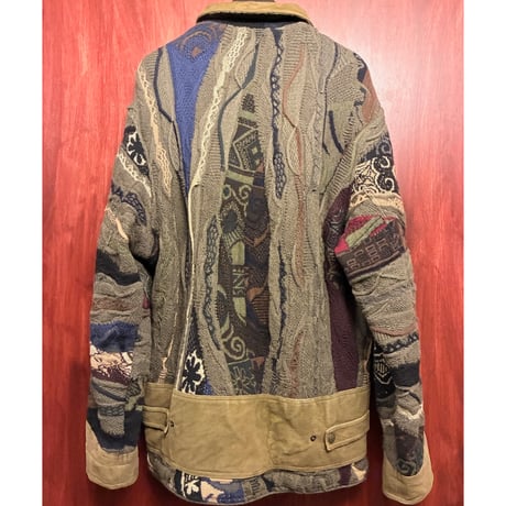 激レア MADE IN AUSTRALIA製 COOGI 3Dニット × スウェードレザー フルジップニットジャケット カーキ×ブラウン Mサイズ