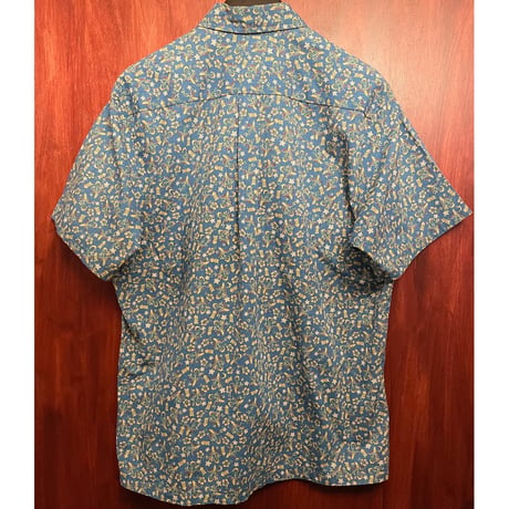 MADE IN HAWAII製 TWO PALMS アロハ柄 半袖コットンシャツ ブルー Mサイズ
