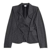 MADE IN ITALY製 ARMANI COLLEZIONI リボンデザインヘリンボーン柄ニットジャケット チャコールグレー 42サイズ