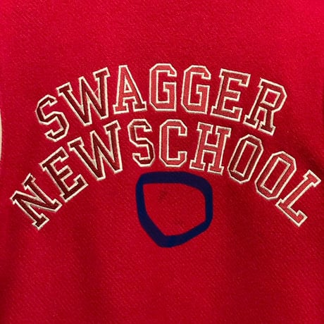 SWAGGER 「SWAGGER NEWSCHOOL」 ショールカラースタジアムジャケット レッド Lサイズ