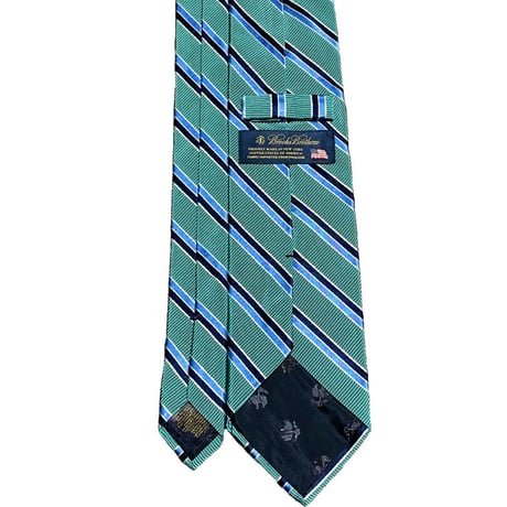 MADE IN USA製 BROOKS BROTHERS レジメンタルシルクコットンネクタイ グリーン×ブルー