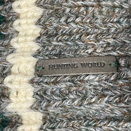 ▲訳あり商品▲ MADE IN ENGLAND製 HUNTING WORLD ブリティッシュウール帽子マフラー手袋セット グレー×グリーン