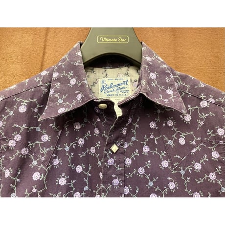 MADE IN USA製 Rockmount Ranch Wear 半袖花柄ウエスタンシャツ パープル 14.5サイズ