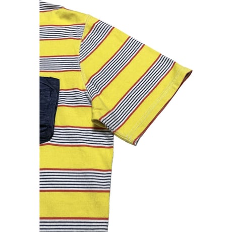MADE IN JAPAN製 MISTERGENTLEMAN × HBNS 胸ポケット付きボーダー柄半袖Tシャツ イエロー Lサイズ