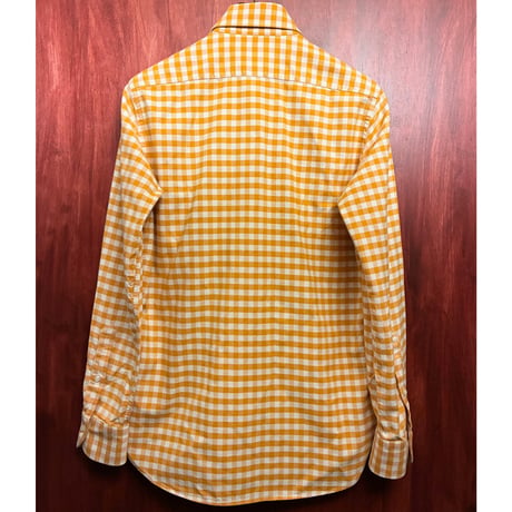 MADE IN ITALY製 DANOLIS per BEAMS F SLIM FIT ギンガムチェック柄 長袖シャツ オレンジ×ホワイト XSサイズ
