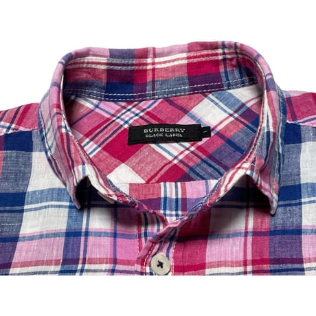 BURBERRY BLACK LABEL チェック柄長袖リネンシャツ ピンク 1サイズ