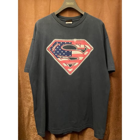 MADE IN MEXICO製 WARNER BROS. SUPERMAN ロゴプリントTシャツ ネイビー 2XLサイズ