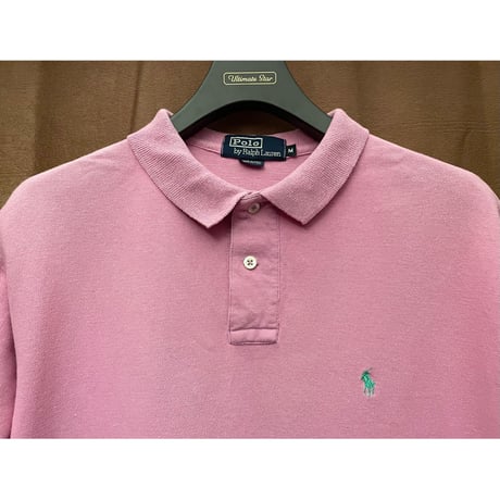 希少 MADE IN USA製 Polo by Ralph Lauren 半袖鹿の子ポロシャツ ピンクパープル Mサイズ