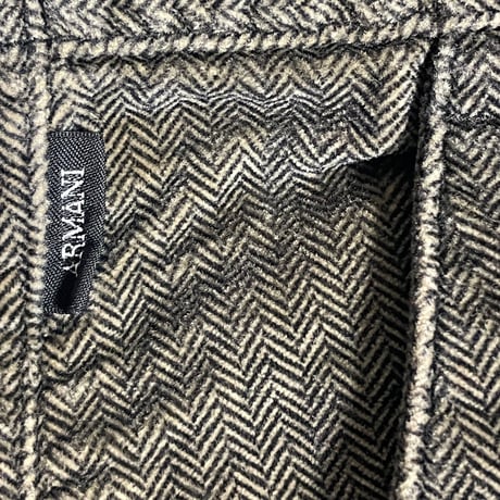MADE IN ROMANIA製 ARMANI COLLEZIONI ヘリンボーン柄ベロアスラックス ブラウン 48サイズ