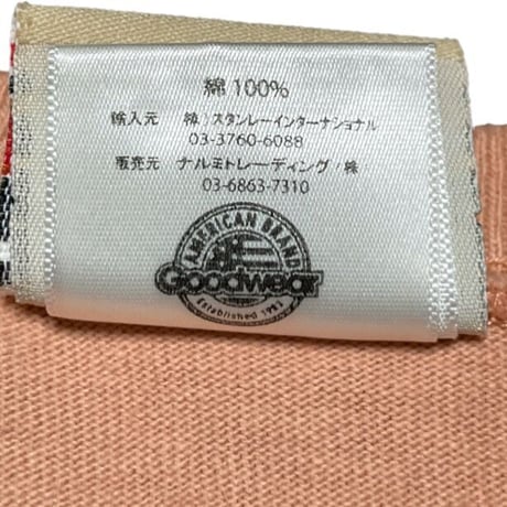 MADE IN USA製 Goodwear Vネック半袖リブTシャツ ピーチ Mサイズ