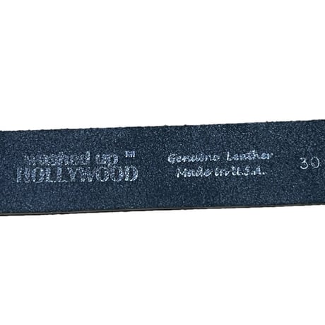 MADE IN USA製 washed up HOLLYWOOD バックル付きレザーベルト W30サイズ シルバー×ブラック