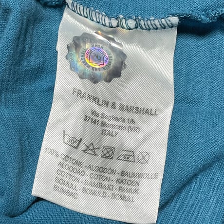 MADE IN ITALY製 FRANKLIN MARSHALL VARSITY リゾートプリントTシャツ ブルーグリーン Lサイズ