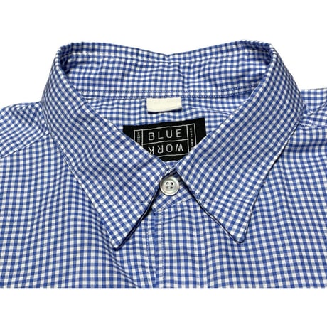 MADE IN ITALY製Cotonificio Albini生地使用 MADE IN JAPAN製 TOMORROWLAND BLUE WORK 長袖ギンガムチェック柄シャツ ブルー Mサイズ