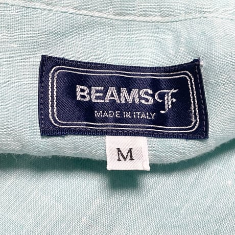 MADE IN ITALY製 BEAMS F 長袖ボタンダウンリネンシャツ ミントグリーン Mサイズ
