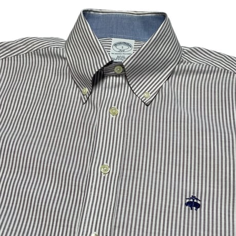 BROOKS BROTHERS スーピマコットンボタンダウン長袖シャツ グレーストライプ Ｓサイズ ノンアイロン加工