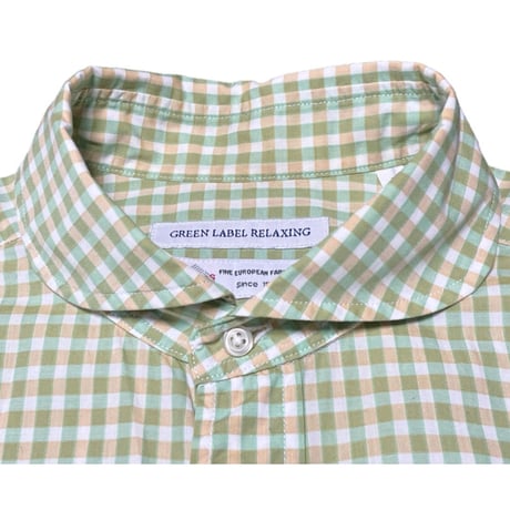GREEN LABEL RELAXING SOMELOS生地 長袖チェックシャツ ライトグリーン×イエロー Lサイズ