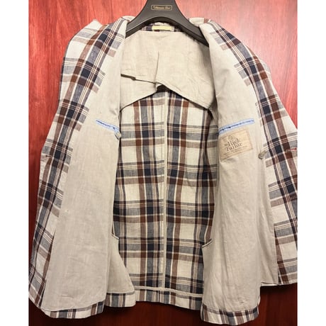 MADE IN ITALY製 Mr.Rick Tailor チェック柄 リネン100％ ダブルテーラードジャケット マルチカラー 44サイズ