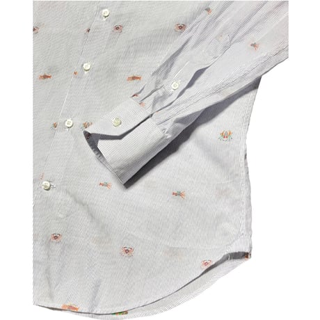 MADE IN ITALY製 ETRO 甲殻類刺繍入り長袖ストライプシャツ ブルー 39サイズ