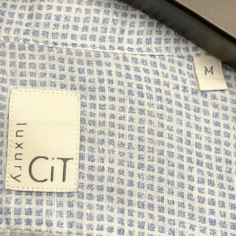 CIT LUXURY チェック柄 長袖ボタンダウンリネンシャツ スカイブルー×ホワイト Mサイズ