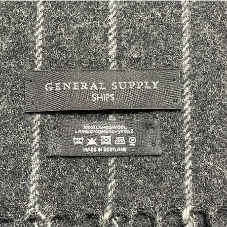 MADE IN SCOTLAND製 GENERAL SUPPLY SHIPS ストライプ柄ウールマフラー チャコールグレー