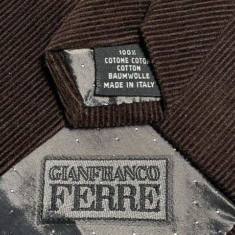 MADE IN ITALY製 GIANFRANCO FERRE コーデュロイコットンネクタイ ダークブラウン