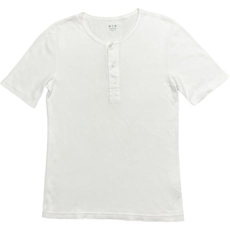 ▲訳あり商品▲ MADE IN USA製 three dots サーマル地ヘンリーネック半袖Tシャツ ホワイト Sサイズ