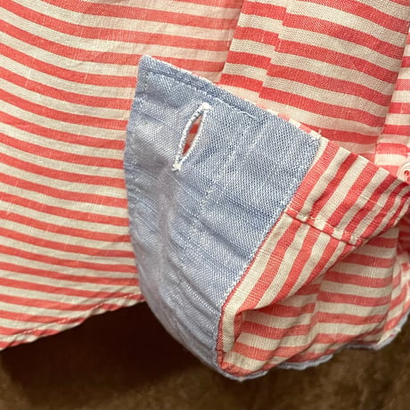 ▲訳あり商品▲ 【BARNEYS NEWYORK 取り扱い】 MADE IN ITALY製 POGGIANTI 1958 長袖ボーダー柄コットンリネンシャツ レッド×ホワイト Mサイズ