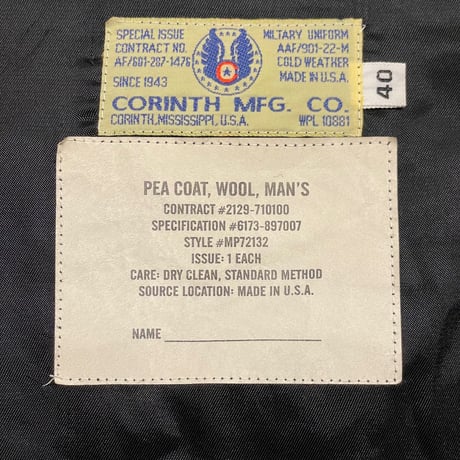 MADE IN USA製 CORINTH MFG CO ヘリンボーン柄ウールPコート チャコールグレー 40サイズ