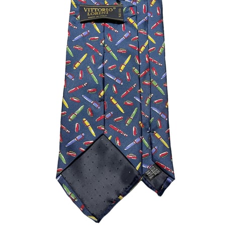 ☆タグ付き新古品☆ MADE IN ITALY製 VITTORIO LORINI 万年筆柄シルクネクタイ ネイビー