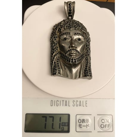 JESUS ブラックストーンペンダントヘッド付き フランクリンチェーンネックレスセット ブラック