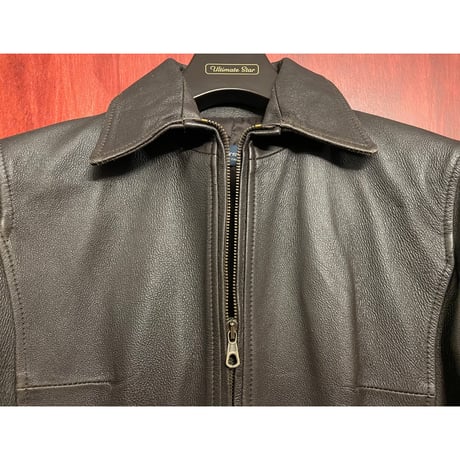 MADE IN ITALY製 Le Verseau VERA PELLE 襟付きレザージャケット ダークブラウン 38サイズ