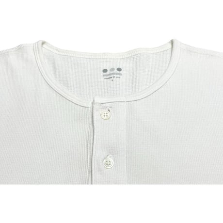 ▲訳あり商品▲ MADE IN USA製 three dots サーマル地ヘンリーネック半袖Tシャツ ホワイト Sサイズ