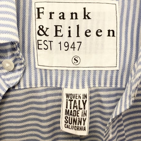 MADE IN USA製 Frank & Eileen THOMAS MASON生地 長袖ストライプ柄ニットシャツ ライトブルー×ホワイト Sサイズ