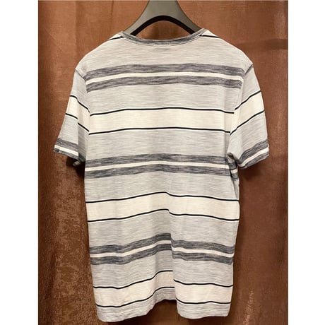 BOSS HUGO BOSS VネックボーダーTシャツ ホワイト×ネイビー Lサイズ