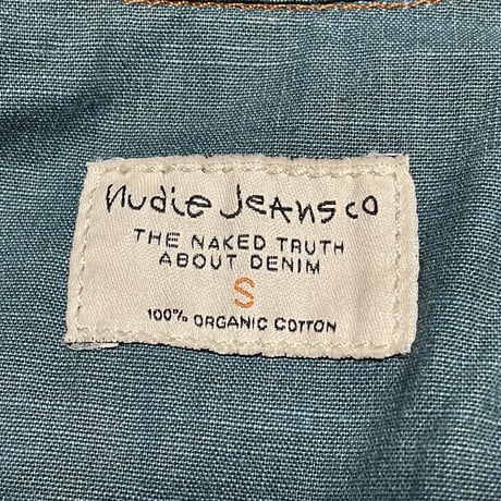 オーガニックコットン使用 nudie Jeans 長袖ダンガリーウエスタンシャツ ライトインディゴ Sサイズ