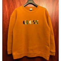 MADE IN USA製 GUESS PRODUCTS 刺繡入り スウェットトレーナー オレンジ ONE SIZE