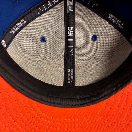 レア MADE IN USA製 NEW ERA × NBA NEW YORK KNICKS 59FIFTY ベースボールキャップ ブルー×オレンジ 7-3/8 58.7cm