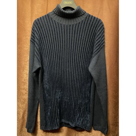 MADE IN ITALY製 L'UOHO DI LINEADUE タートルネックカシミヤ混ニットセーター ネイビー 50サイズ