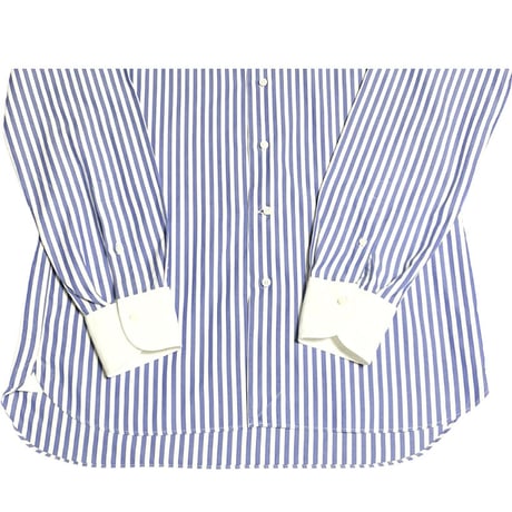 MADE IN JAPAN製 Maker's Shirt KAMAKURA 200番手 クレリック長袖ストライプシャツ ブルー 39-87サイズ