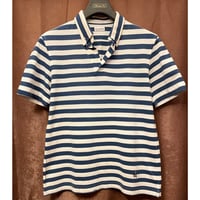 【BARNEYS NEWYORK 取り扱い】 MADE IN ITALY製 GUY ROVER ボーダー柄半袖ボタンダウン鹿の子ポロシャツ ホワイト×ブルー Sサイズ