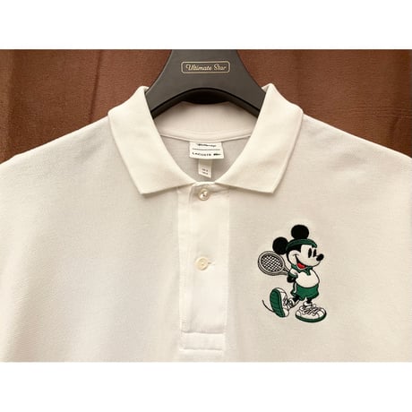 LACOSTE × DISNEY MICKEY MOUSE 刺繍入り半袖鹿の子ポロシャツ ホワイト 3/Sサイズ
