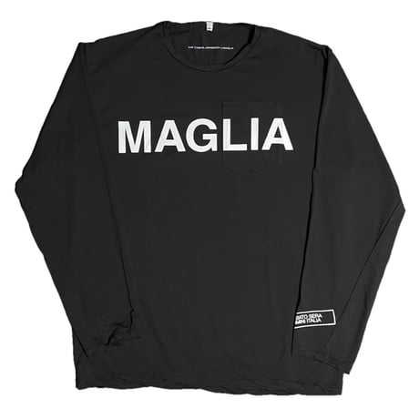 ★新品★ MADE IN ITALY製 MAGLIA 2025年AWモデル L-2814B ロゴプリント クルーネック長袖Tシャツ ブラック M～XLサイズ