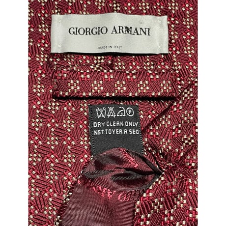 MADE IN ITALY製 GIORGIO ARMANI ジャガード織り小紋柄シルクネクタイ エンジ