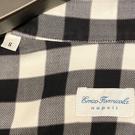 【UNITED ARROWS 取り扱い】 MADE IN ITALY製 Errico Formicola ギンガムチェック柄長袖ボタンダウンシャツ ブラック×ホワイト Sサイズ