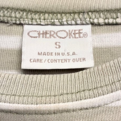 MADE IN USA製 90s CHEROKEE ボーダー柄 半袖Tシャツ ピスタチオグリーン Sサイズ