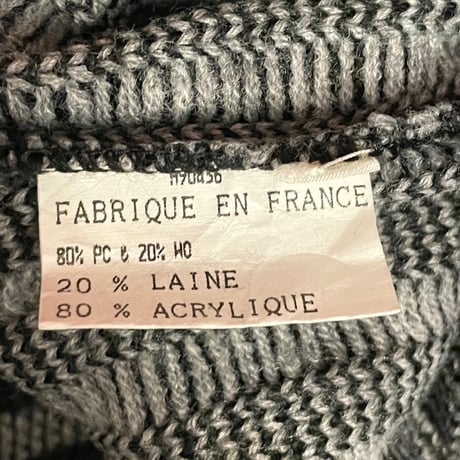 MADE IN FRANCE製 FIELDING PARIS アクリルウールクルーネック3Dニットセーター ブラック×グレー M/42サイズ